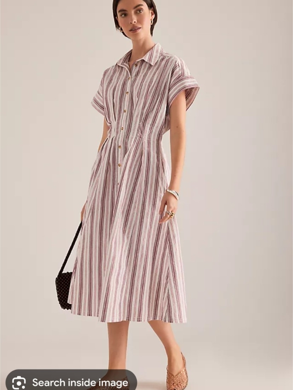Anthropologie Striped Midi Shirt Dress in Mauve & White